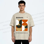 Unisex Bauhaus Geometric Color Blocks Printed Washed Tee