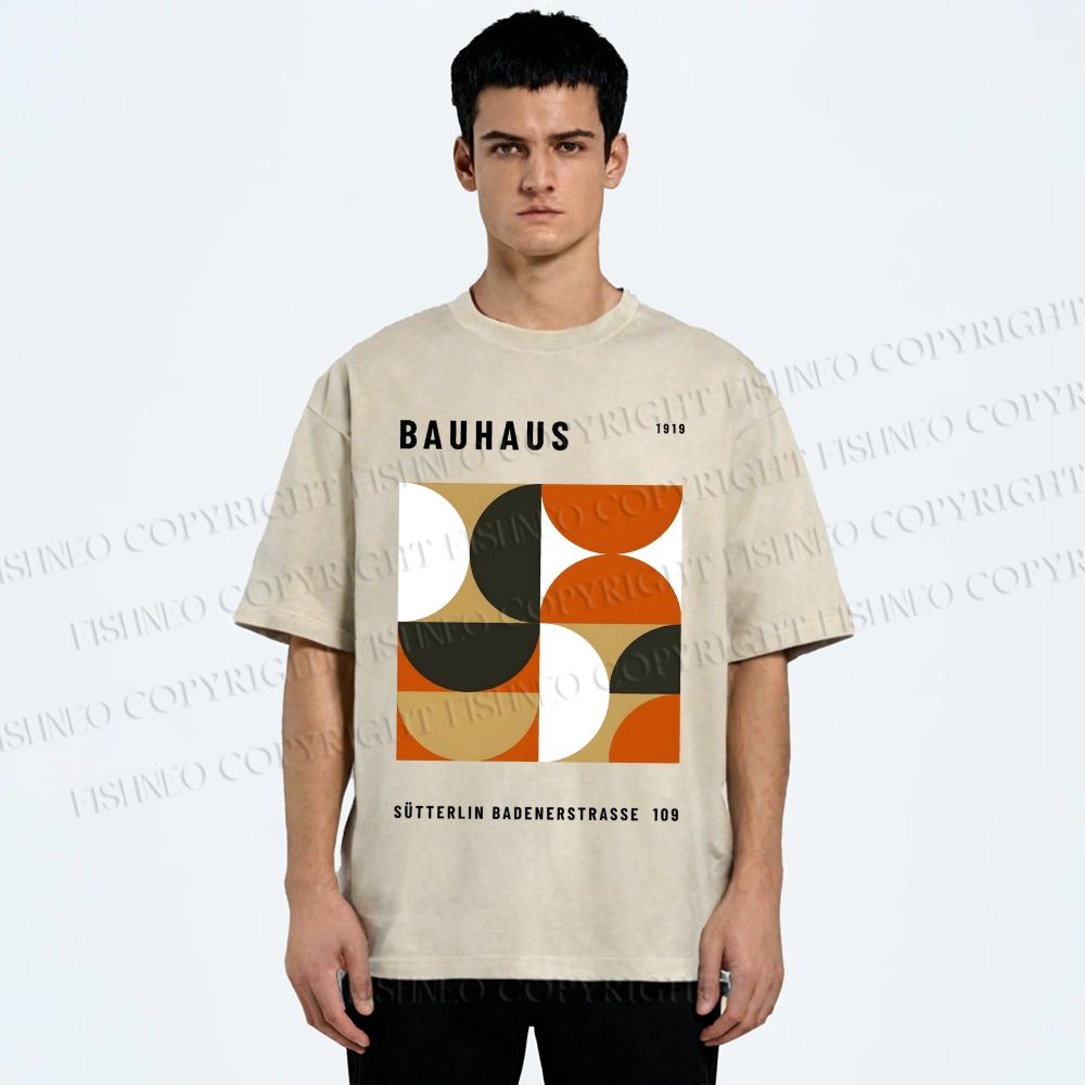 Unisex Bauhaus Geometric Color Blocks Printed Washed Tee