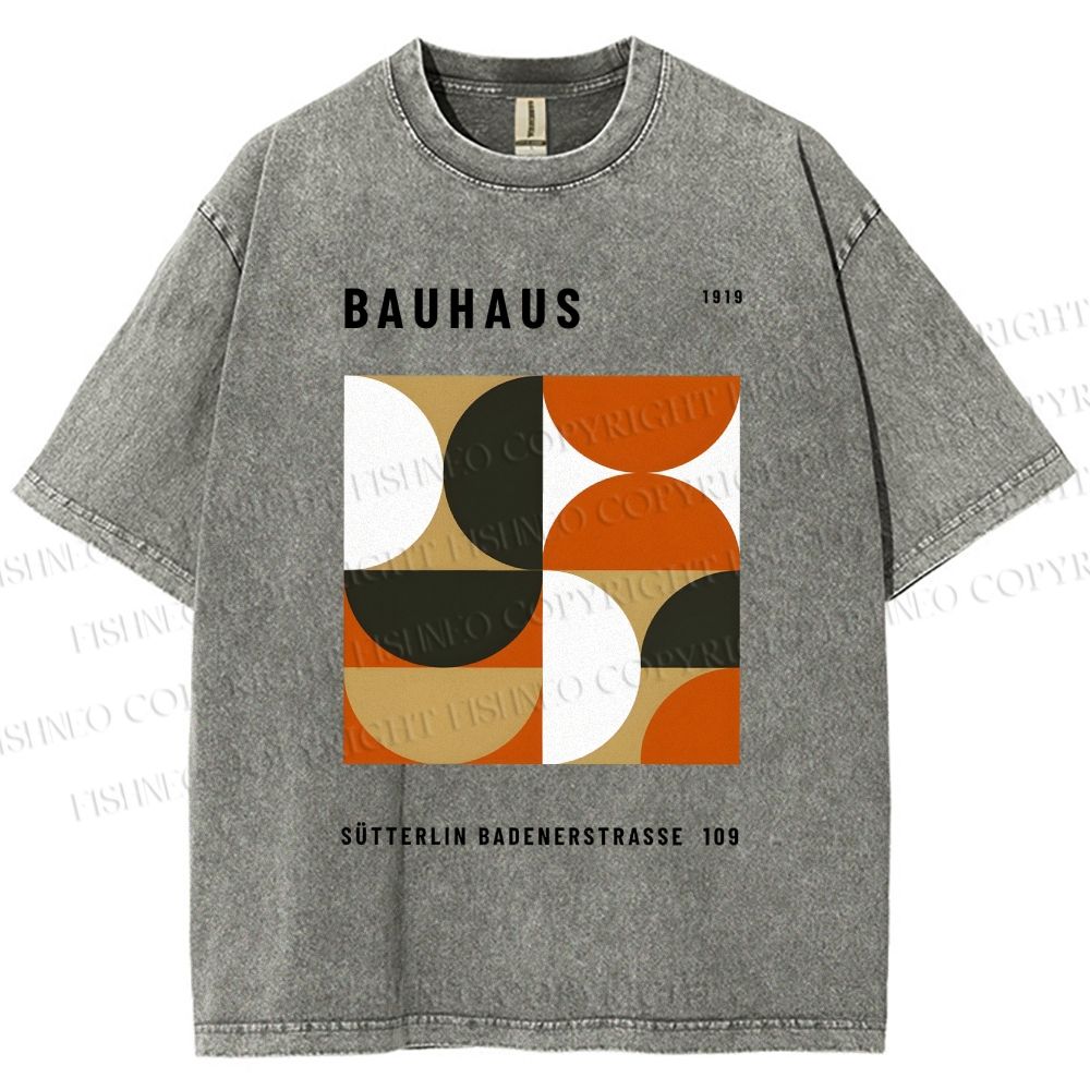 Unisex Bauhaus Geometric Color Blocks Printed Washed Tee