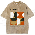 Unisex Bauhaus Geometric Color Blocks Printed Washed Tee