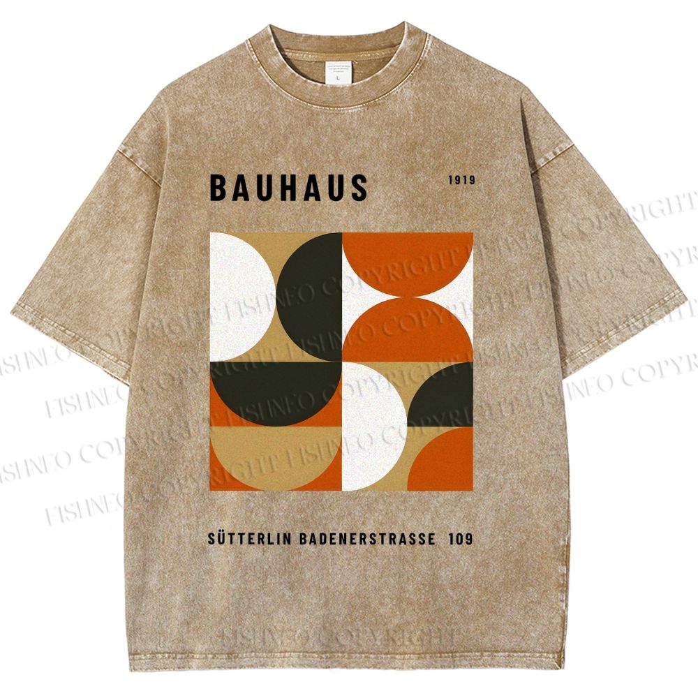 Unisex Bauhaus Geometric Color Blocks Printed Washed Tee