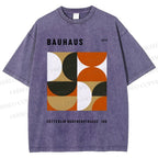 Unisex Bauhaus Geometric Color Blocks Printed Washed Tee