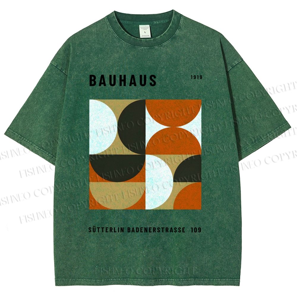 Unisex Bauhaus Geometric Color Blocks Printed Washed Tee