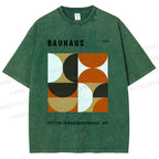 Unisex Bauhaus Geometric Color Blocks Printed Washed Tee