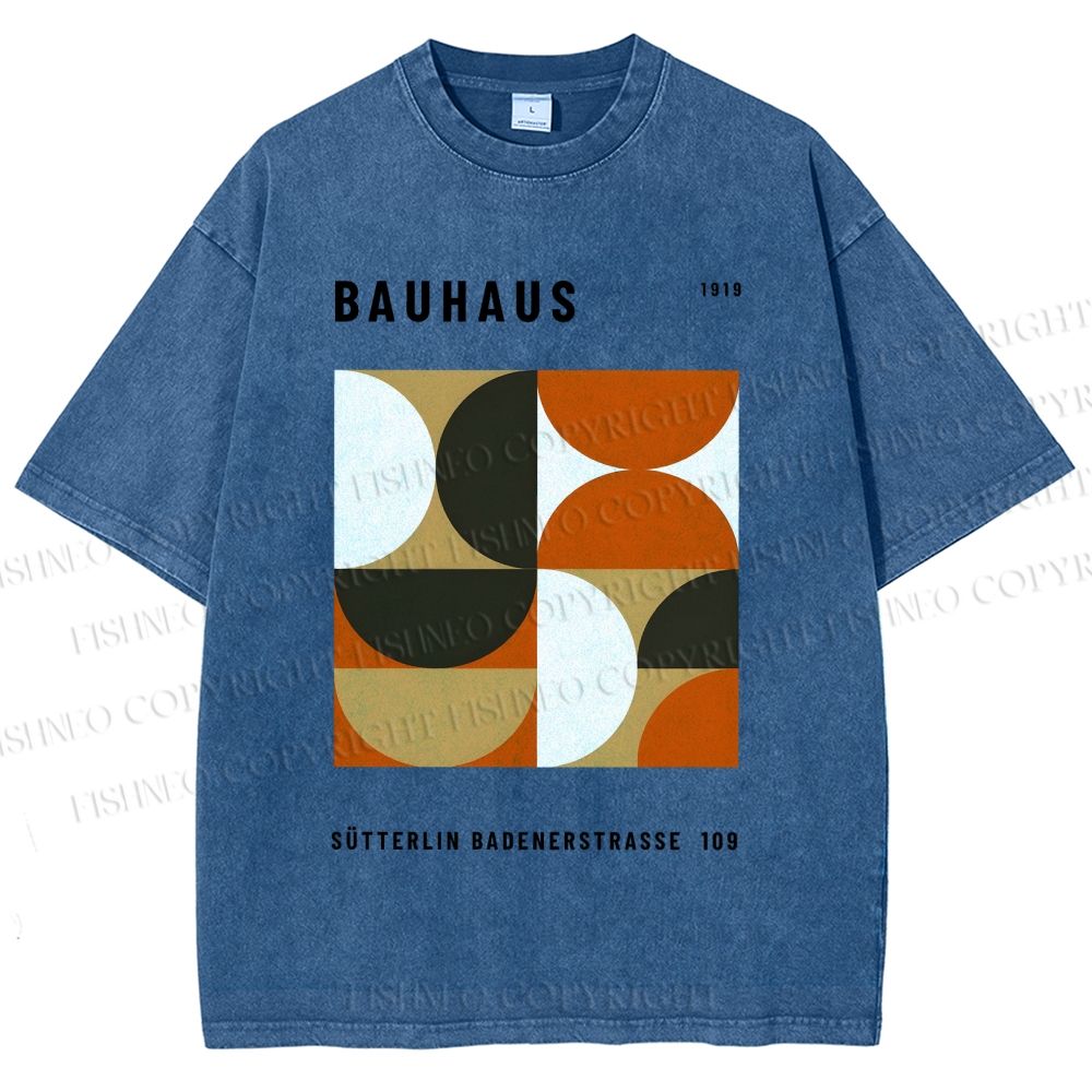 Unisex Bauhaus Geometric Color Blocks Printed Washed Tee