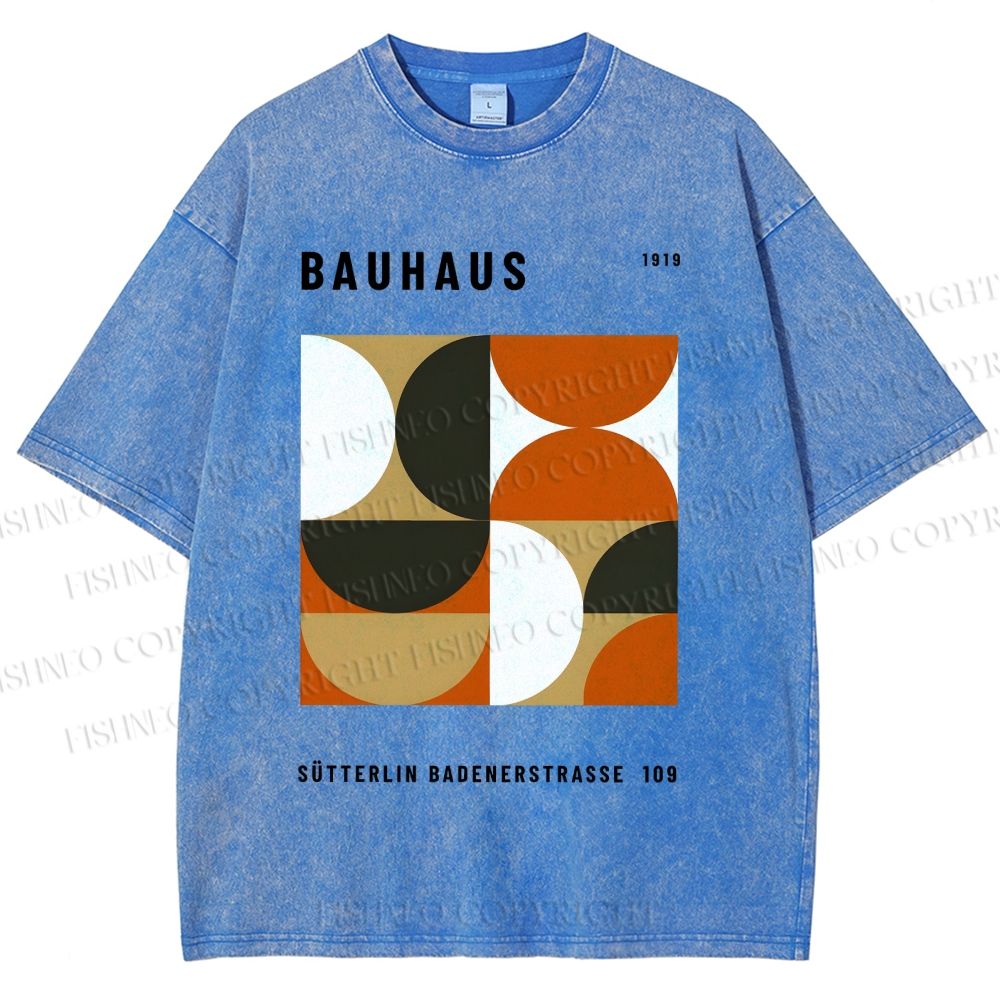 Unisex Bauhaus Geometric Color Blocks Printed Washed Tee