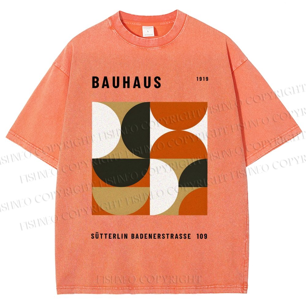 Unisex Bauhaus Geometric Color Blocks Printed Washed Tee