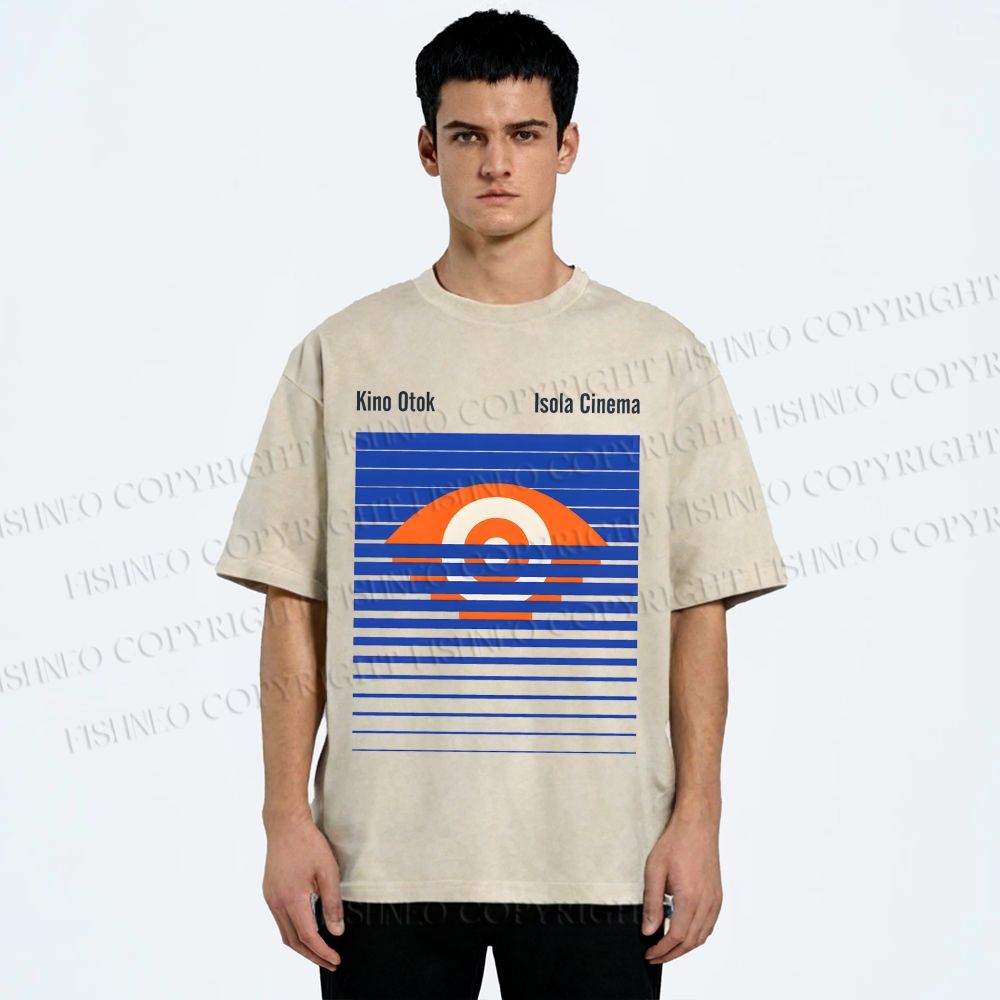 Unisex Geometric Striped Eyes Printed Washed Tee