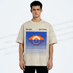 Unisex Geometric Striped Eyes Printed Washed Tee