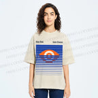 Unisex Geometric Striped Eyes Printed Washed Tee