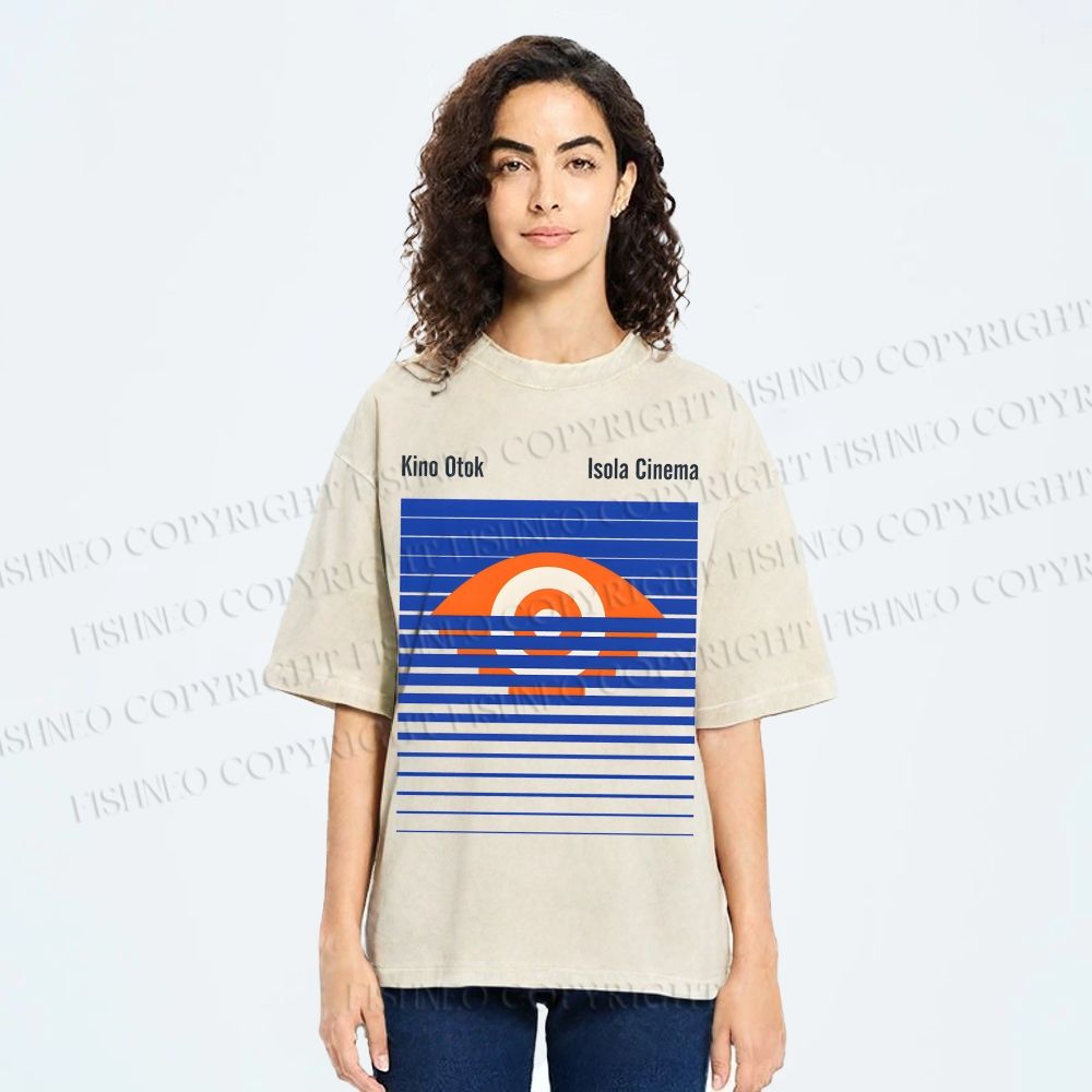 Unisex Geometric Striped Eyes Printed Washed Tee
