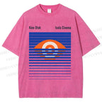 Unisex Geometric Striped Eyes Printed Washed Tee