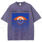 Unisex Geometric Striped Eyes Printed Washed Tee