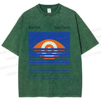 Unisex Geometric Striped Eyes Printed Washed Tee
