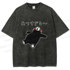 Unisex Kumamon the Bear Lying Japanese Printed Washed Tee