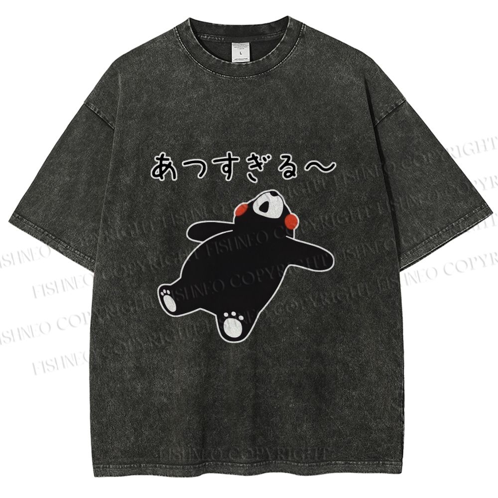 Unisex Kumamon the Bear Lying Japanese Printed Washed Tee