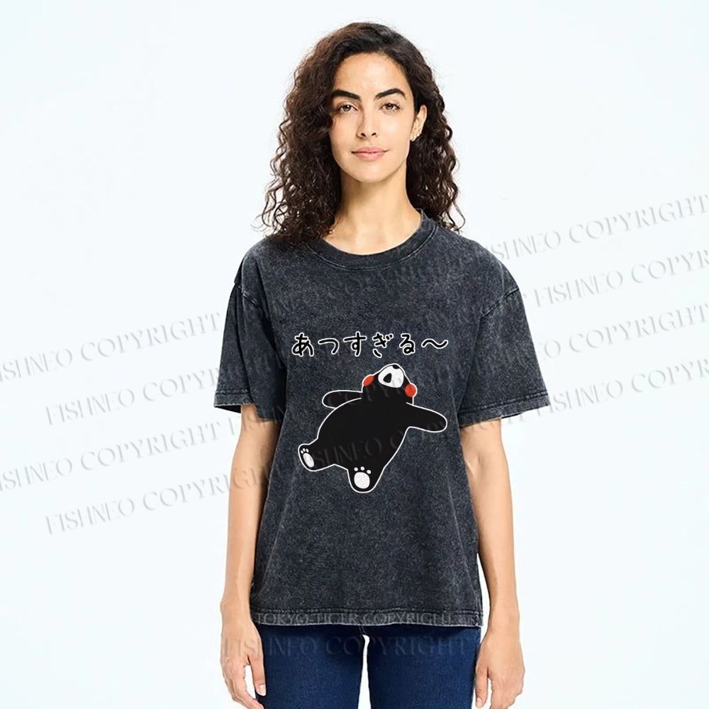 Unisex Kumamon the Bear Lying Japanese Printed Washed Tee