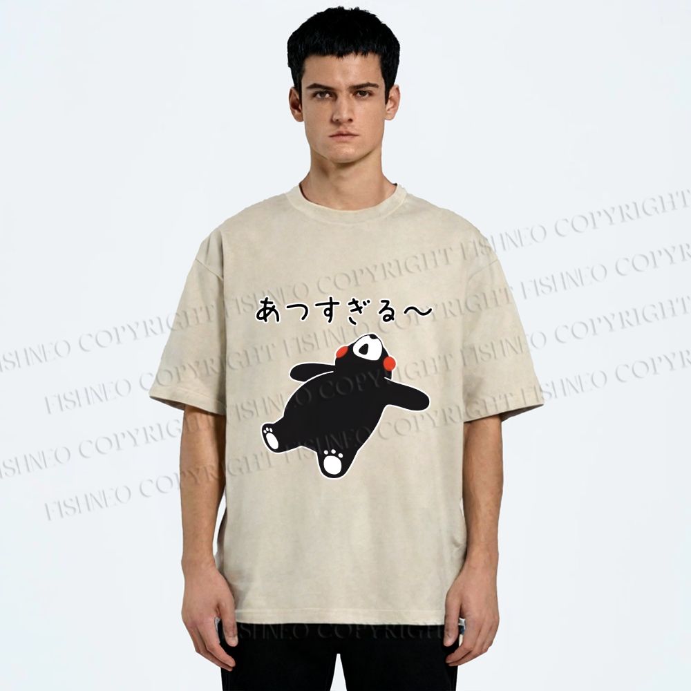Unisex Kumamon the Bear Lying Japanese Printed Washed Tee