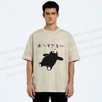 Unisex Kumamon the Bear Lying Japanese Printed Washed Tee