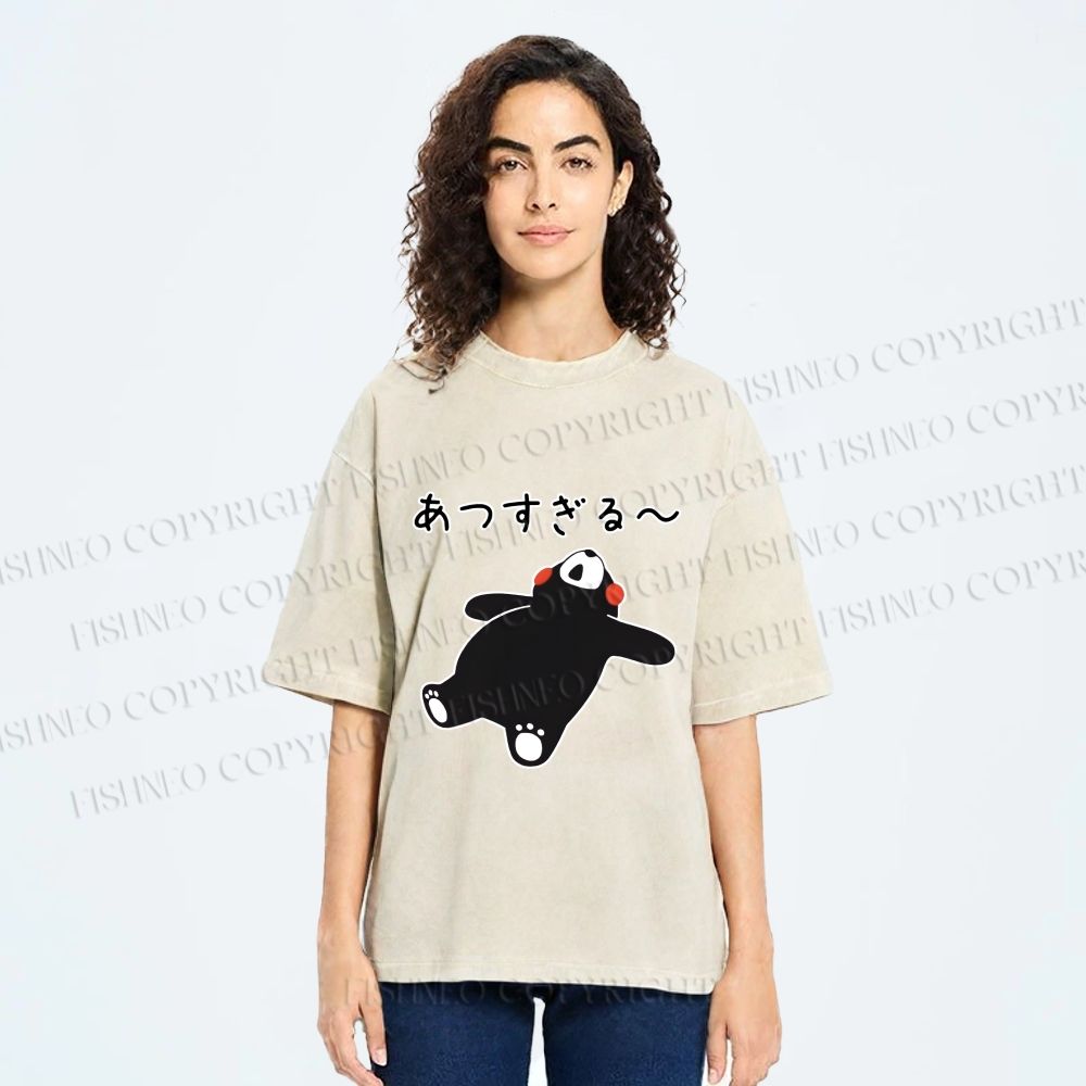 Unisex Kumamon the Bear Lying Japanese Printed Washed Tee