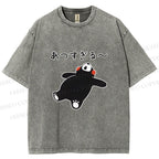 Unisex Kumamon the Bear Lying Japanese Printed Washed Tee