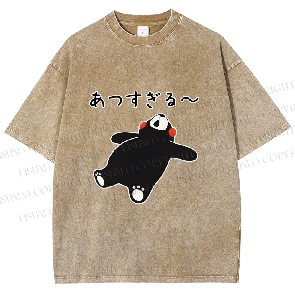 Unisex Kumamon the Bear Lying Japanese Printed Washed Tee