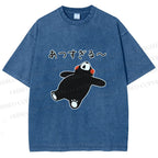 Unisex Kumamon the Bear Lying Japanese Printed Washed Tee