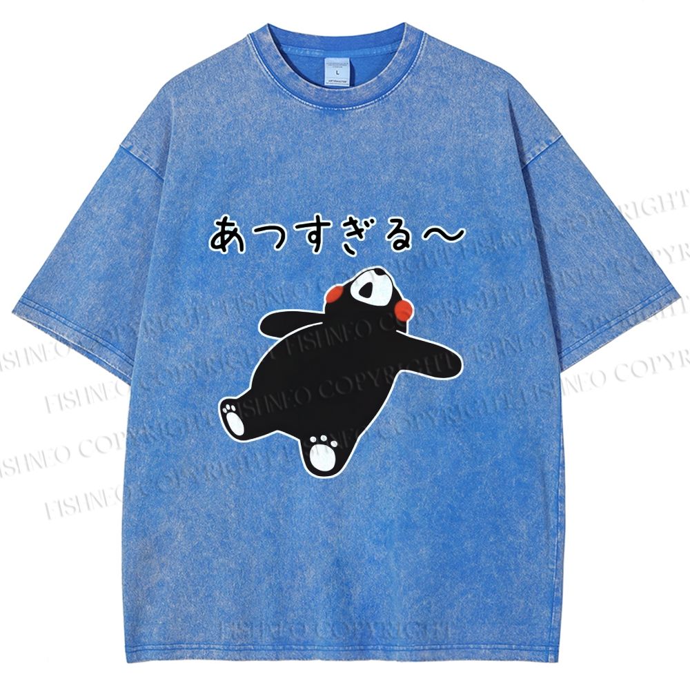 Unisex Kumamon the Bear Lying Japanese Printed Washed Tee