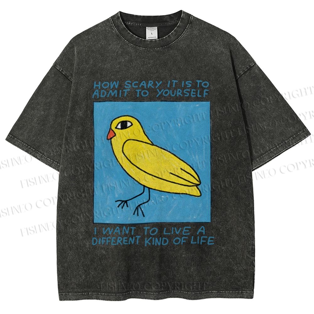Unisex Bird Wanna Live a Different Life Printed Washed Tee