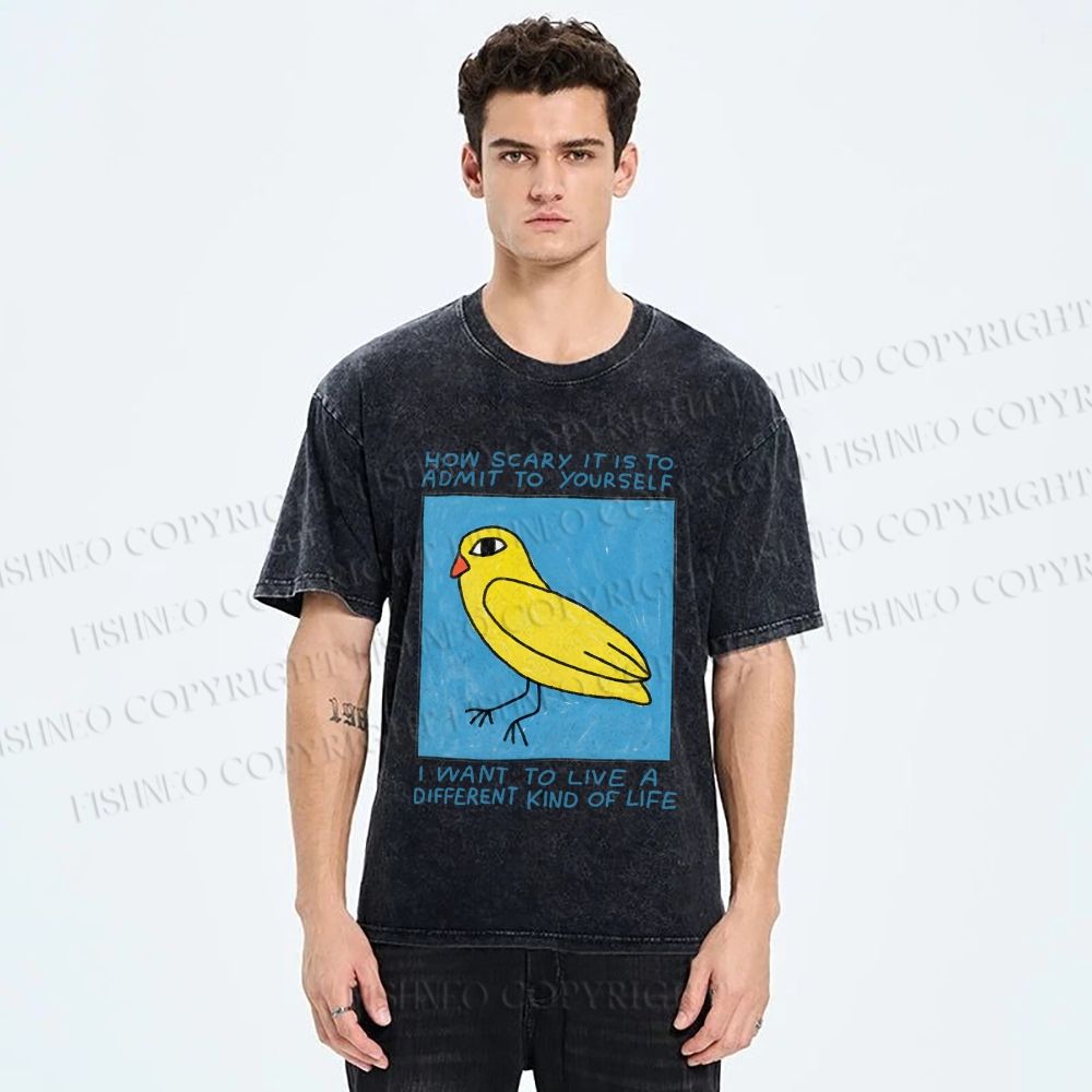 Unisex Bird Wanna Live a Different Life Printed Washed Tee