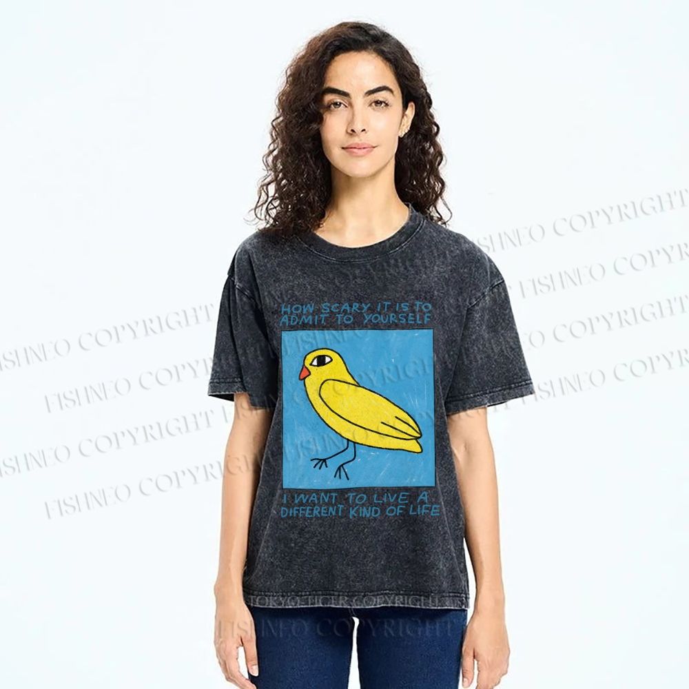 Unisex Bird Wanna Live a Different Life Printed Washed Tee