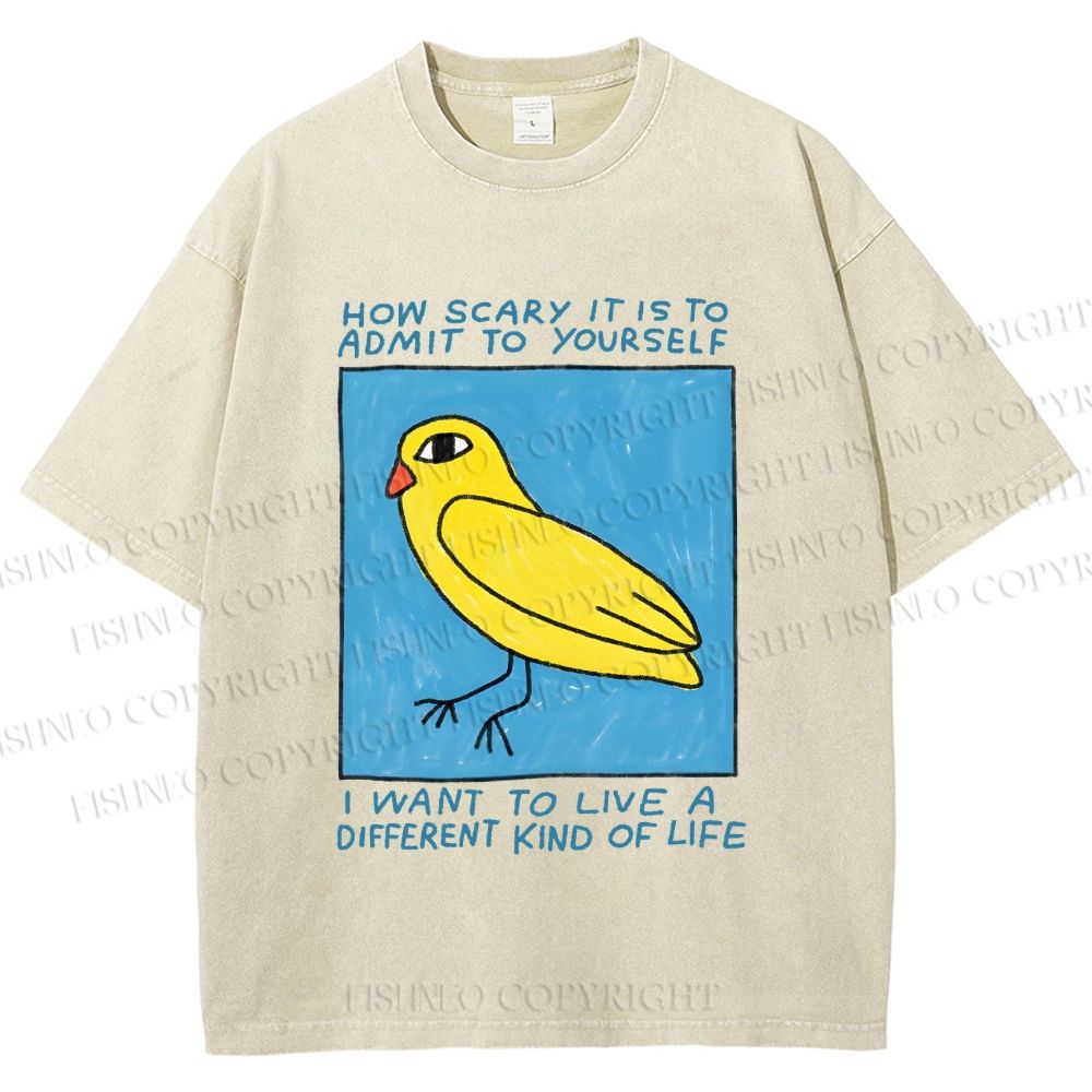 Unisex Bird Wanna Live a Different Life Printed Washed Tee