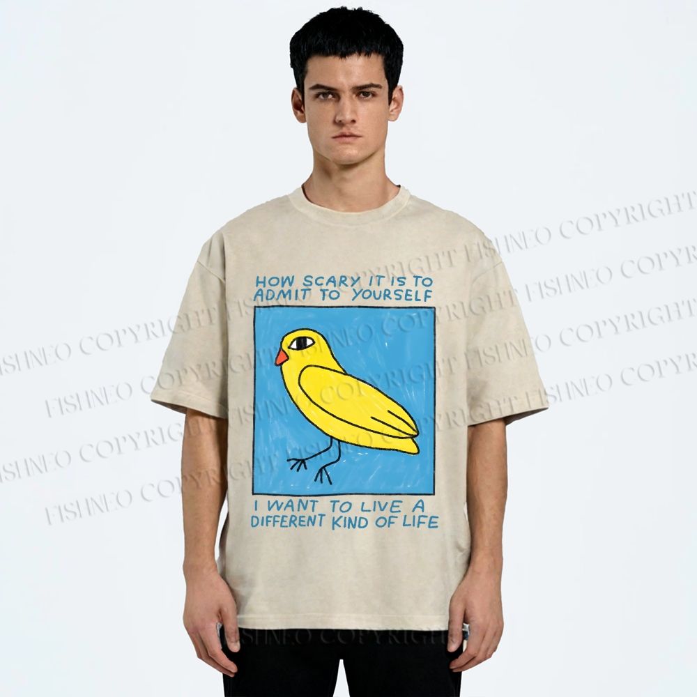 Unisex Bird Wanna Live a Different Life Printed Washed Tee