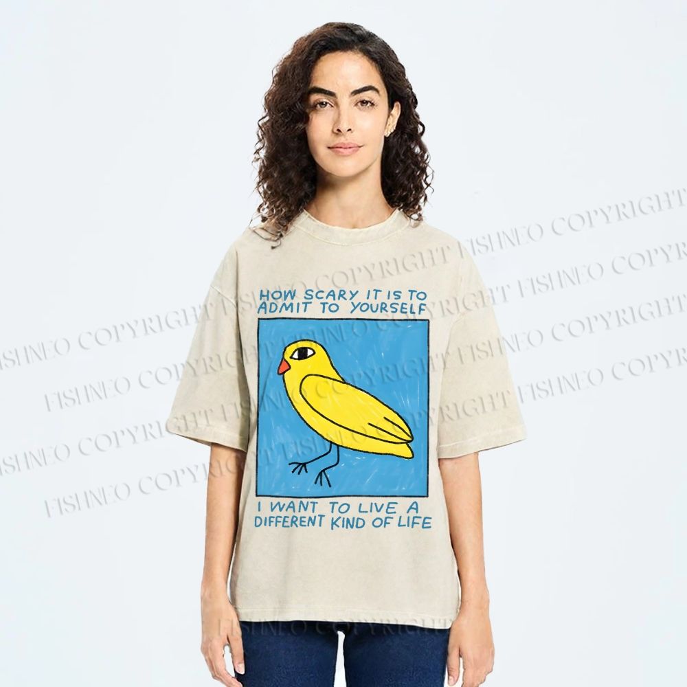 Unisex Bird Wanna Live a Different Life Printed Washed Tee