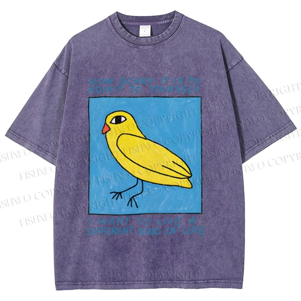 Unisex Bird Wanna Live a Different Life Printed Washed Tee