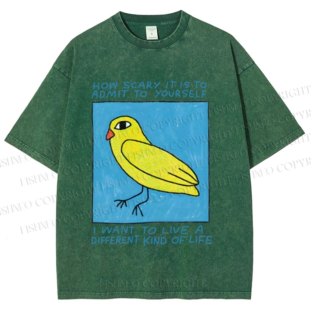 Unisex Bird Wanna Live a Different Life Printed Washed Tee