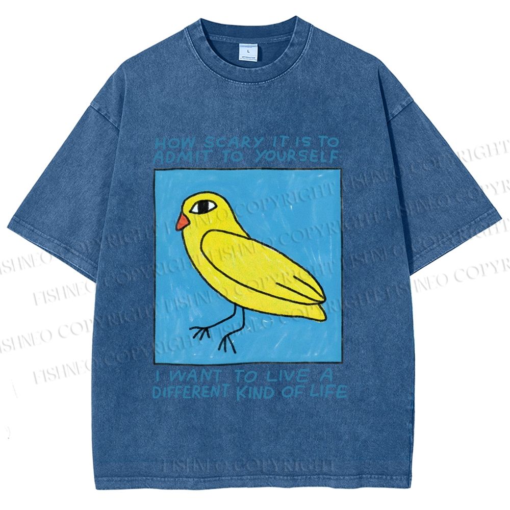 Unisex Bird Wanna Live a Different Life Printed Washed Tee