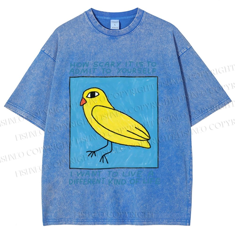 Unisex Bird Wanna Live a Different Life Printed Washed Tee