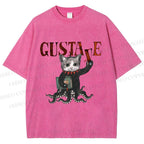 Unisex Gustave Octopus Cat Printed Washed Tee