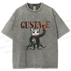 Unisex Gustave Octopus Cat Printed Washed Tee
