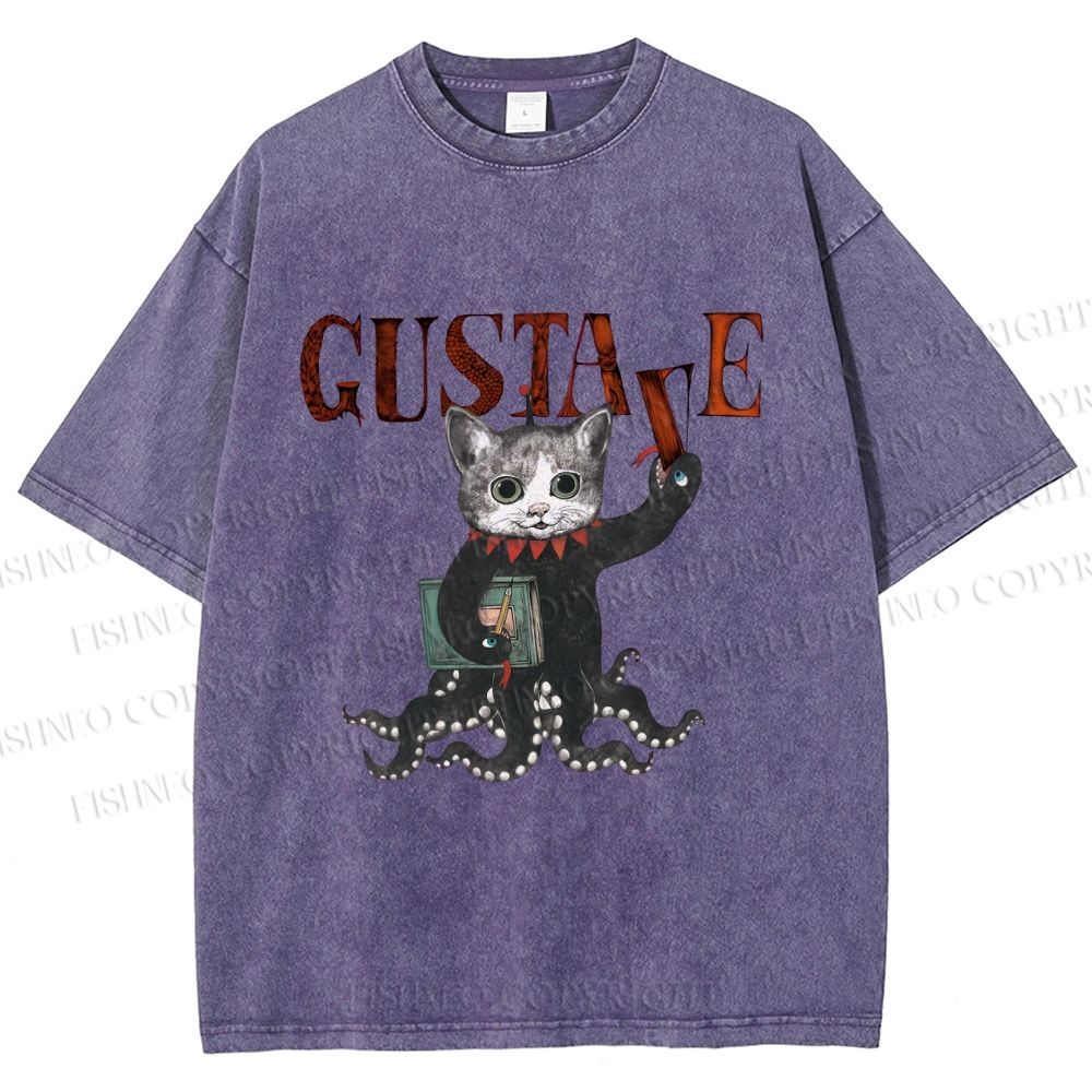 Unisex Gustave Octopus Cat Printed Washed Tee