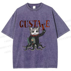 Unisex Gustave Octopus Cat Printed Washed Tee