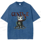 Unisex Gustave Octopus Cat Printed Washed Tee