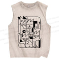 Unisex Geometry Cat Printed Washed Tank Top