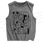 Unisex Geometry Cat Printed Washed Tank Top