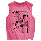 Unisex Geometry Cat Printed Washed Tank Top
