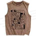 Unisex Geometry Cat Printed Washed Tank Top