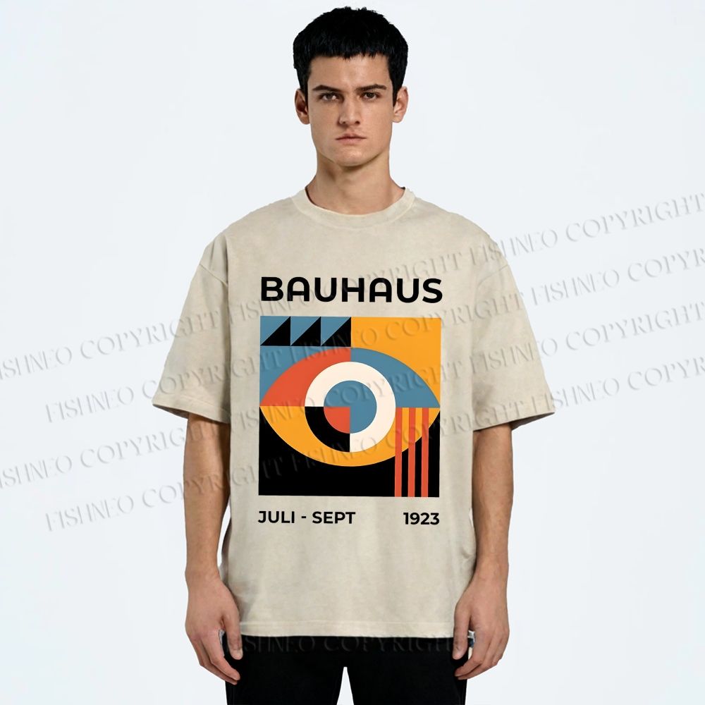 Unisex Bauhaus Geometric Eyes Printed Washed Tee