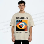 Unisex Bauhaus Geometric Eyes Printed Washed Tee