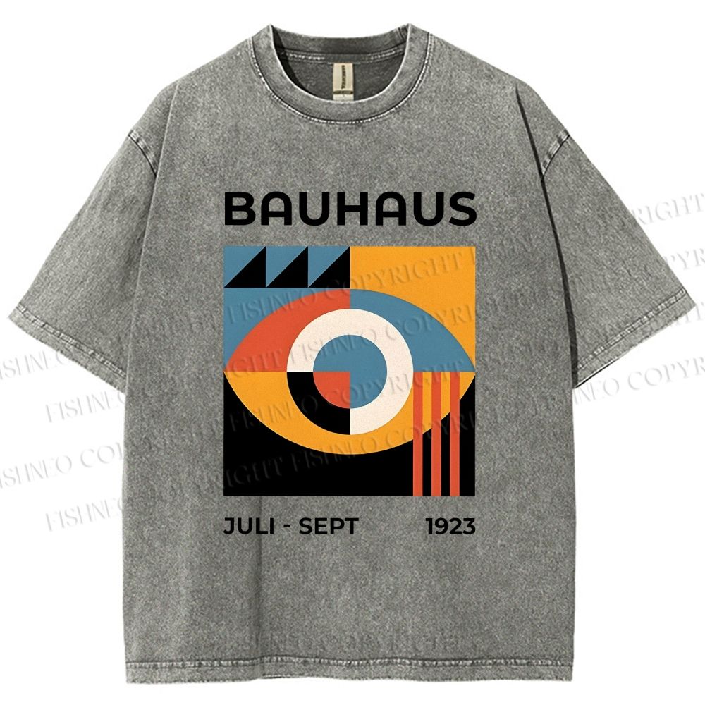 Unisex Bauhaus Geometric Eyes Printed Washed Tee